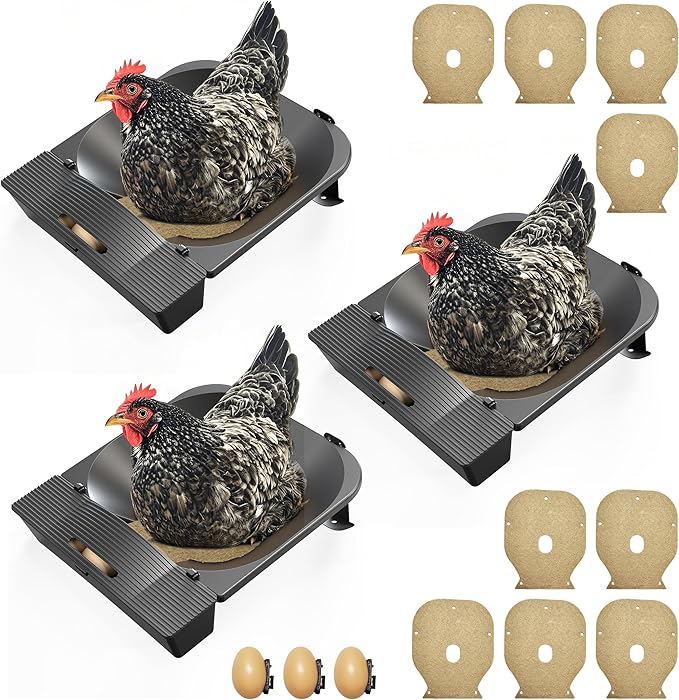Roll Away Chicken Nesting Box,Lockable Fake Egg & Jute Pad – 2-Height Adjustable Slope – Fits Inside 14"+ Coops – Small to Medium Breeds(3PC)