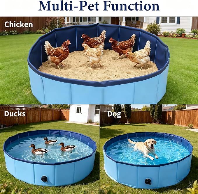 Chicken Dust Bath Tub, Chicken House Cleaner Container,Dust Bath for Chickens,Duck, Goose, Essential Chicken Coop Accessory 100% Waterproof, Foldable Desgin 32" D * 8" H,