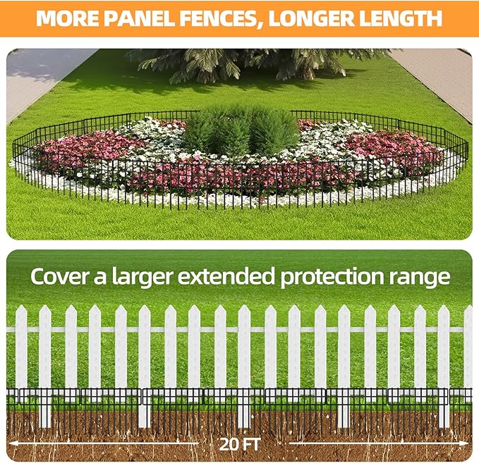 KYATE Garden Fence Animal Barrier, 14 Panels No Dig Fence 20ft(L) x13in(H), Rustproof Metal Defense Border, Dogs Rabbits Blocker Fence for Outdoor Yard & Patio