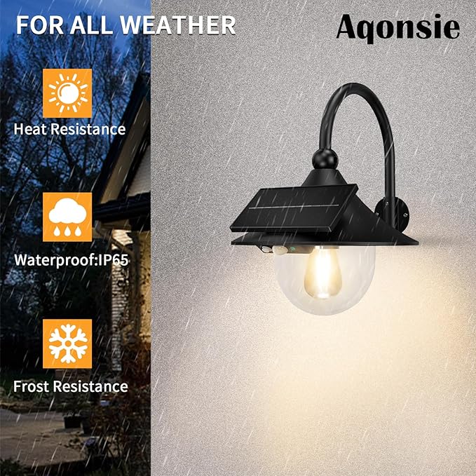 Aqonsie Solar Barn Light Outdoor with 3 Lighting Modes & Motion Sensing, Wall Mount Vintage Light, Waterproof Wall Light for Barn, Shed, Chicken coop, Porch, Patio