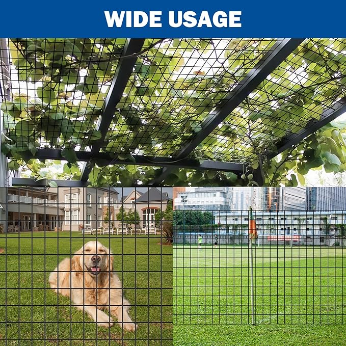 Black Metal Fence，Pet Fence Netting，Black PVC Coated Welded Wire (2×3 Inch Mesh, 48"×50' 16Gauge) - Weatherproof Garden Fence & Animal Enclosure Solution