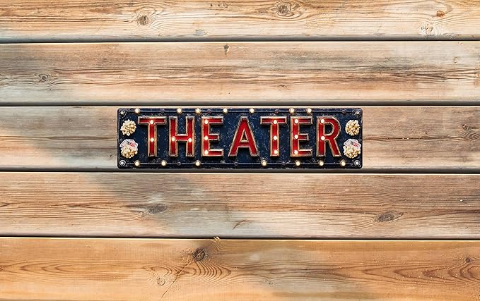 Vintage Tin Theater Sign Retro Metal Sign Suitable For Cinemas And Theatres - Multi-Purpose Metal Sign For Indoor/Outdoor Use Plaque 4x16 Inch