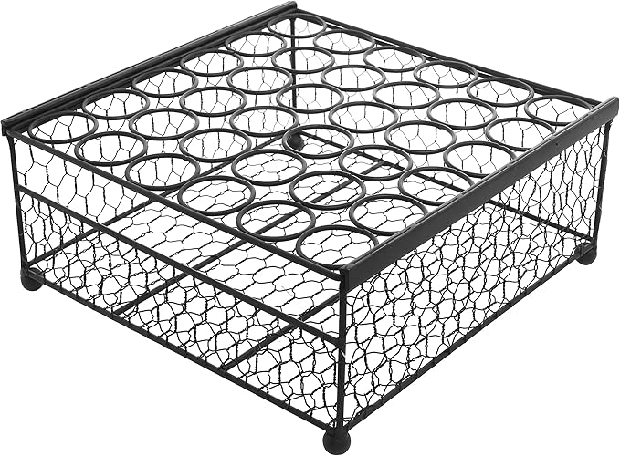 MyGift 2 Tier Black Metal Chicken Wire 36 Egg Display Tray with Bottom Storage Compartment for Fresh Eggs, Country Rustic Farm Egg Basket Container Box