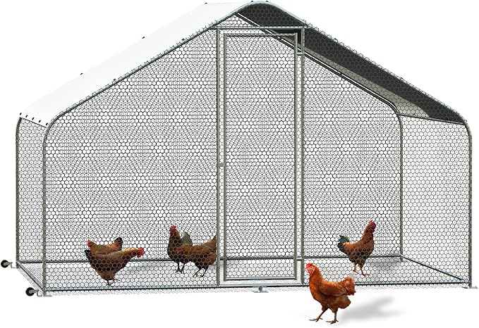PETS TUFF Chicken Chalet - Chicken Coop for Chickens, Ducks, Rabbits & More - Predator-Resistant, Strong Wire with Mesh Bottom - Wheels for Easy Moving - Wind & Snow Durable Chicken Pen - 124”x81”x79”