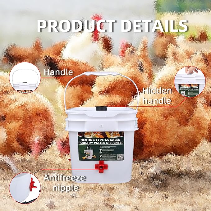 1.5 Gallon Square Chicken Water Bucket, Hanging Type, Suitable for Chickens, Pigeons, Quails, and Other Large Animals 1Pcs.