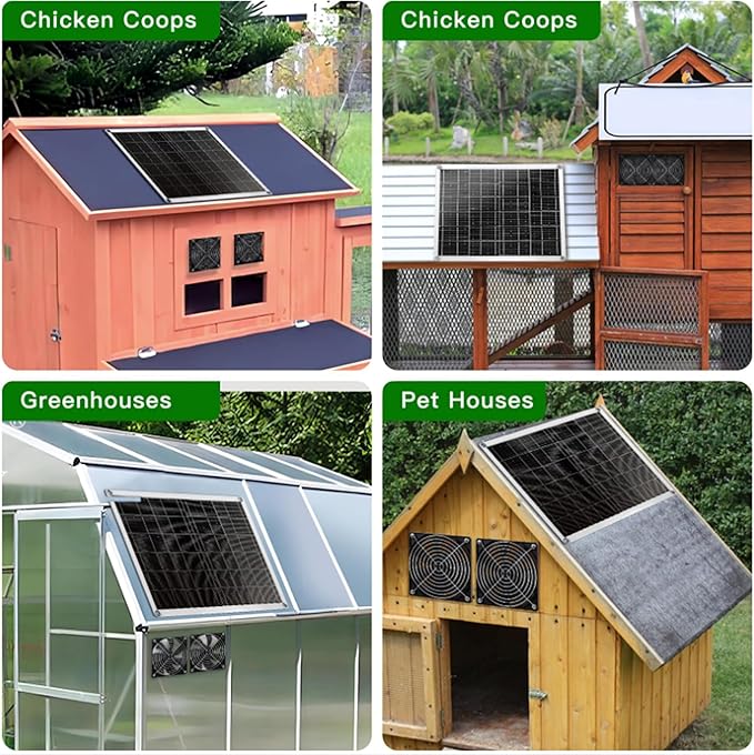 15W18v Solar Powered Dual Fan Kit IPX6 Waterproof - 5" High Speed Cooling for Chicken Coop, Barn, RV, Dog House, Green Energy, Automatic Exhaust Fan with Cable (Easy to Install)