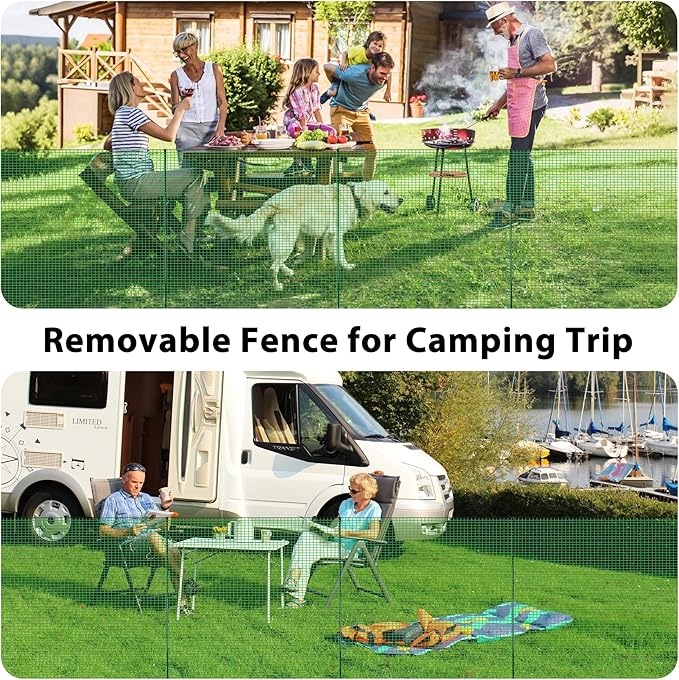 Temporary Fence with Posts, 4'x50' Plastic Fencing Garden Fence Animals Barrier with Fiberglass Stake Windbreak Rope, Portable Snow Fences, Fencing for Dogs Outdoors Backyard (Green)