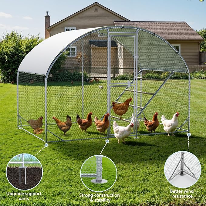 Large Metal Chicken Coop,Chicken Run for Yard with Feeding Door,Outdoor Poultry Cage with Anti-UV Cover,Walk-in Chicken Pen,Duck Rabbit House