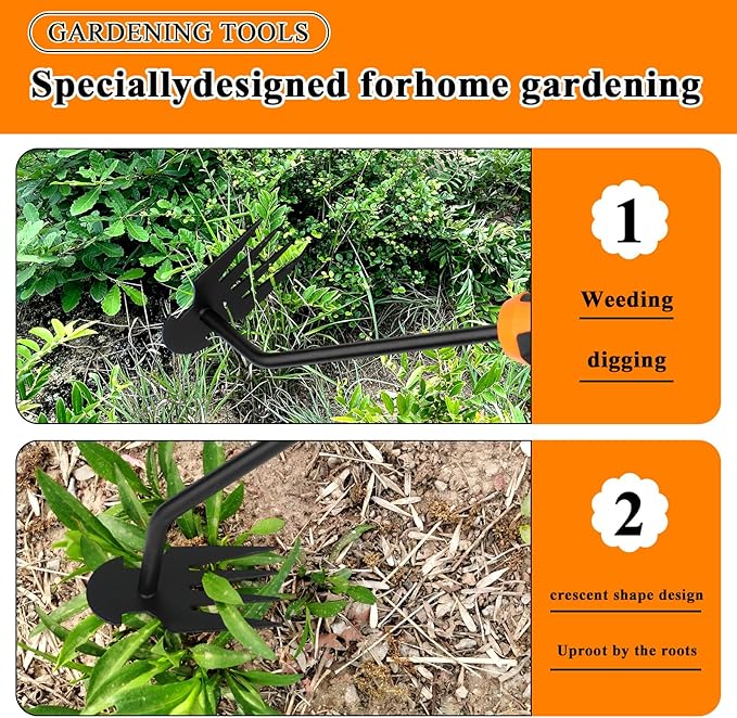 Weed Puller Tool, New Durable Garden Hand Weed Tool with Rubber Handle, Enhanced Weed Remover Tool, 4 Teeth Manganese Steel Forged Hand Weeder for Vegetable Gardening, Backyard, Farm, Planting