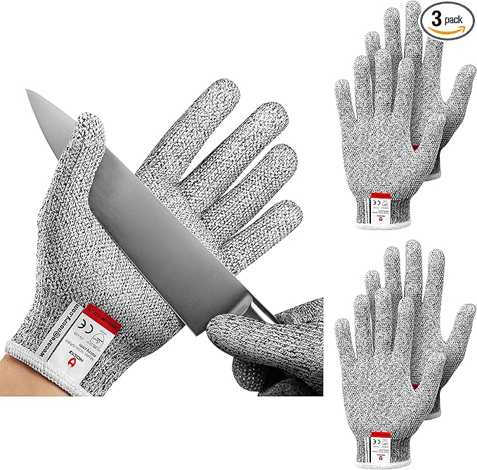 NoCry Cut Resistant Gloves with Grip Dots - Breathable & Lightweight Cutting Gloves for Chefs - Ambidextrous - Great for Kitchen Cutting or Woodworking