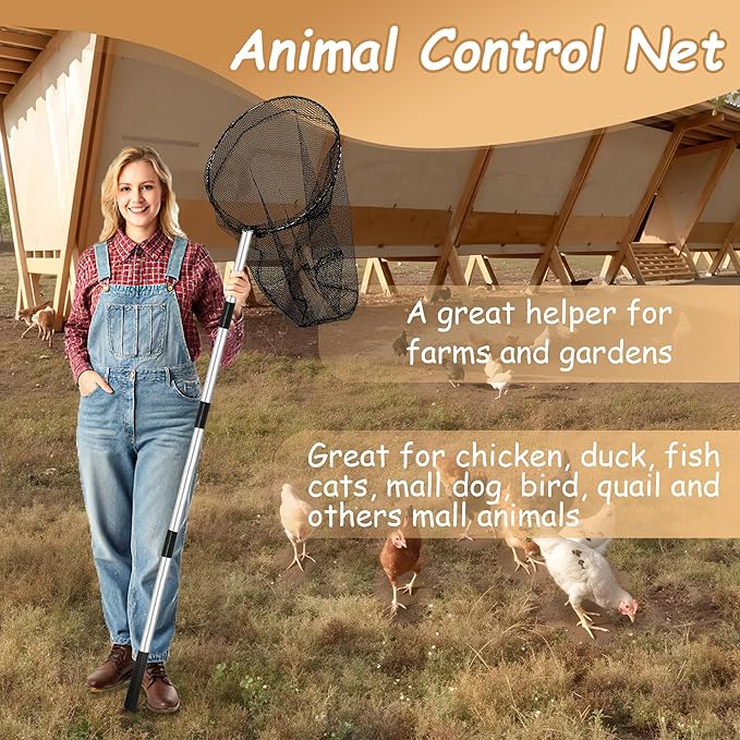 Catch Net - Small Animal Catcher for Chicken, Duck, Goose, Fish, Cat, Bird, Raccoon, Dog and Others (Detachable Handle 16 "-78" with 16" Net Opening)