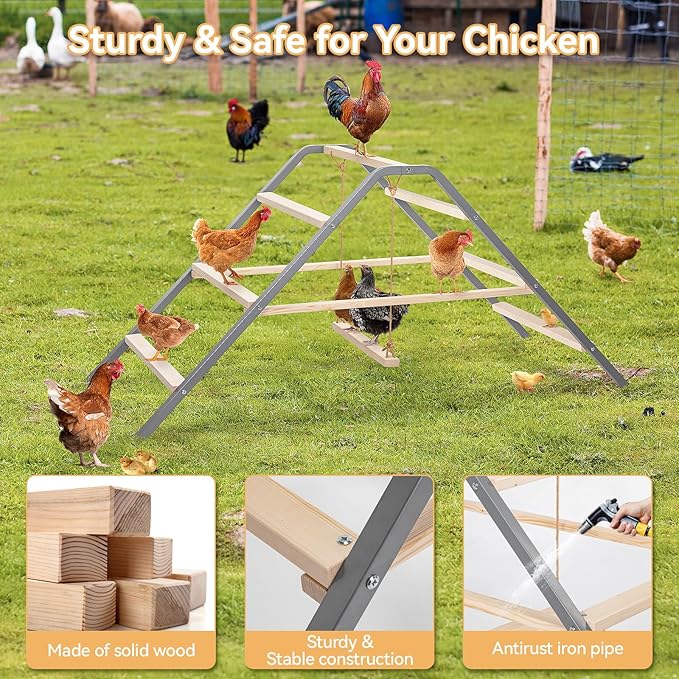 PETSFIT Chicken Roosting Bar-Solid Wood and Rustproof Iron Design, Chicken Perch with Swing for Healthy Poultry-Ideal for Backyard Coops, Farms, Easy to Assemble and Clean