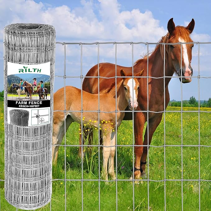 Galvanized 4x100ft Heavy Duty Horse Fence, 2x4 Inch Mesh, Rust-Resistant Metal Wire Farm Fencing for Livestock, Pasture, Garden, and Animal Containment