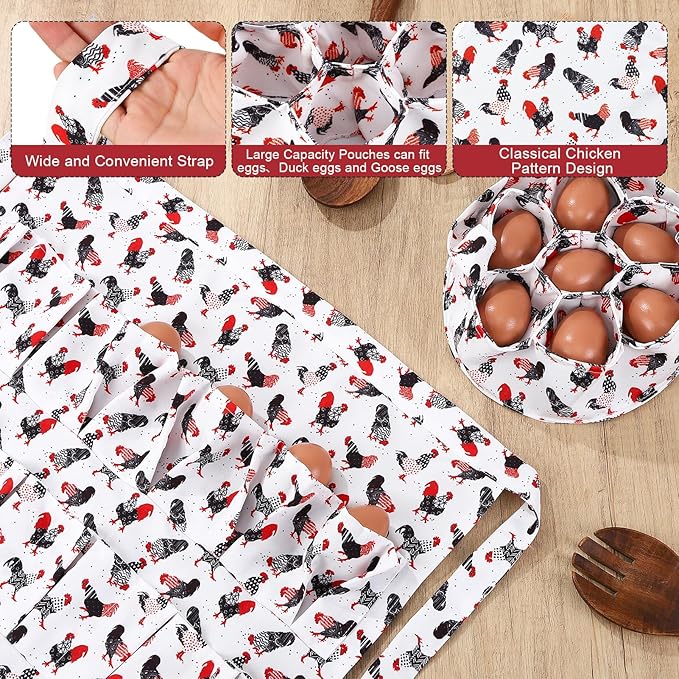 Egg Collecting Apron and Basket, 12 Pouches Chicken Egg Apron, 7 Pouches Chicken Eggs Basket, Collector Chicken Eggs