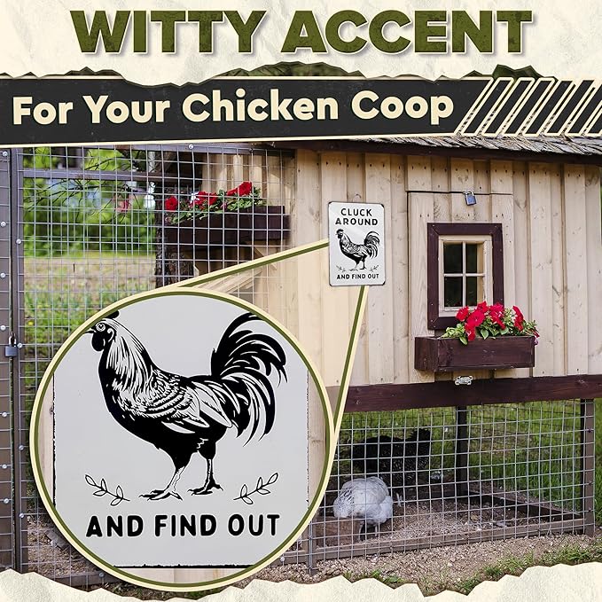 Humorous Chicken Coop Sign – 12 x 8 inch Rustic Tin Rooster Decor for Barn or Kitchen, Farmhouse Metal Sign, Country Farm Decorations Indoor or Outdoor