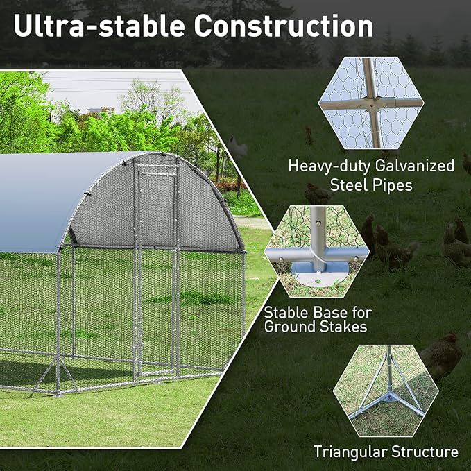 Giantex 25ft Metal Chicken Coop, Galvanized Walk-in Chicken Run with Waterproof Cover, Dome Shaped Poultry Cage Hen Run House Rabbits Habitat Cage for Backyard Farm Outdoor (25 x 9.2 ft, Dome)