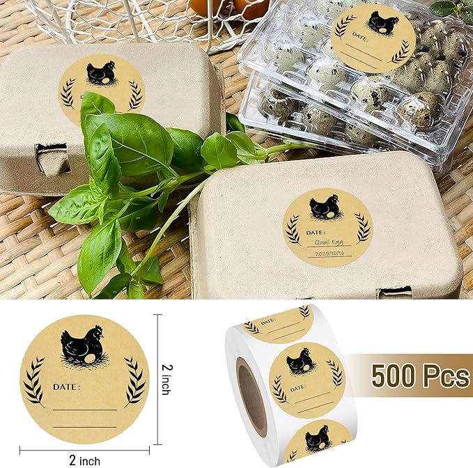 500 Pcs 2 inch Natural Brown Kraft Chicken Egg Canning Sticker for Kitchen Mason Jar, Packaging
