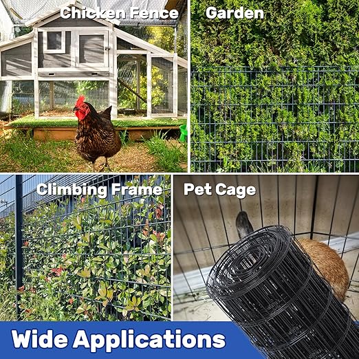 2×3in 48''×50' Welded Wire Mesh, Chicken Wire Mesh Metal Garden Plant Fencing, Black PVC Coated Raised Garden Bed Plant Supports Poultry Netting, Welded Fence Rabbit Cage