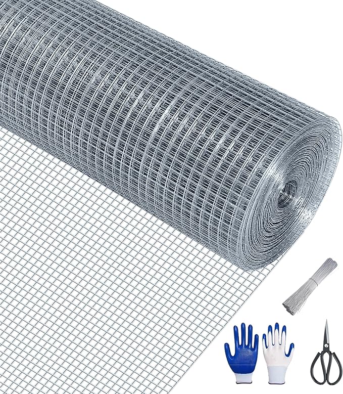 Hardware Cloth 1/2 Inch, 19 Gauge Hot Dip Galvanized Mesh Rolls Welded Chicken Wire Fencing for Chicken Coop Barrier, Poultry Netting Cage Wire Fence (Silver(16in*100ft))