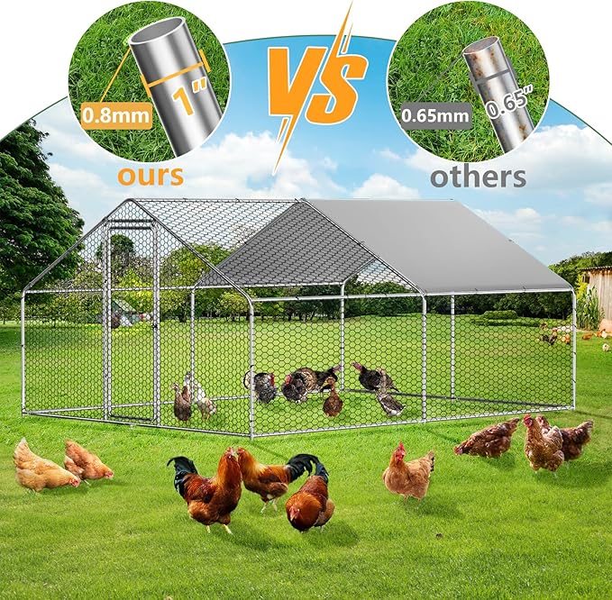 ROOMTEC Chicken Coop Large Metal Chicken Run for 20-30 Chickens,Dog Kennel Outdoor with Waterproof and Anti-UV Cover Lockable Door Design(9.8'Lx19.6'Wx6.4'H)