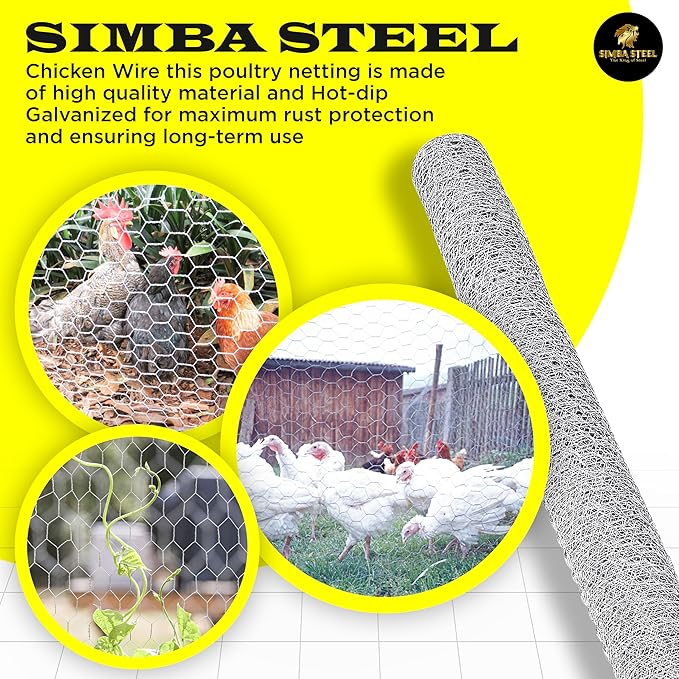 Chicken Wire 60 in x 50 FT x 1” Mesh x 20GA | Poultry Wire Netting | Hot Dipped Galvanised | Hexagonal Galvanized Mesh for Chicken Coop, Rabbit Cage, Fence Barrier