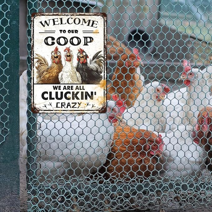 Retro Chicken Coop Tin Sign Welcome to Our Coop Vintage Chicken Hen Rooster Metal Poster Funny Pet Lovers Wall Art Accessories for Farmhouse Garden Plaque Farm Kitchen 12 * 16inch