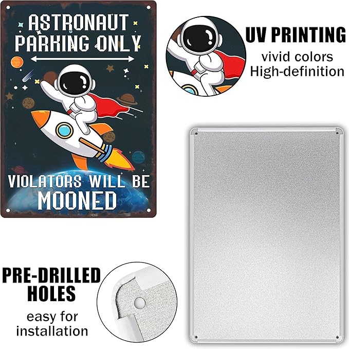 Astronaut Parking Only Sign-Outer Space Room Decor for Boys,Space Gifts for Kids,Space Themed Bedroom Decor 8x12 Inches