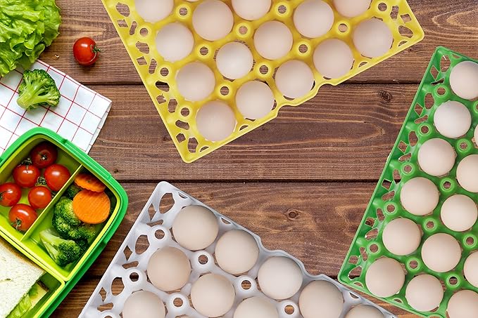 10Pcs Plastic Egg Tray 30-Cell Egg Flats, Stackable Egg Cartons, Green, Polypropylene, Rectangular, Modern, Sturdy, Kitchen, Storage