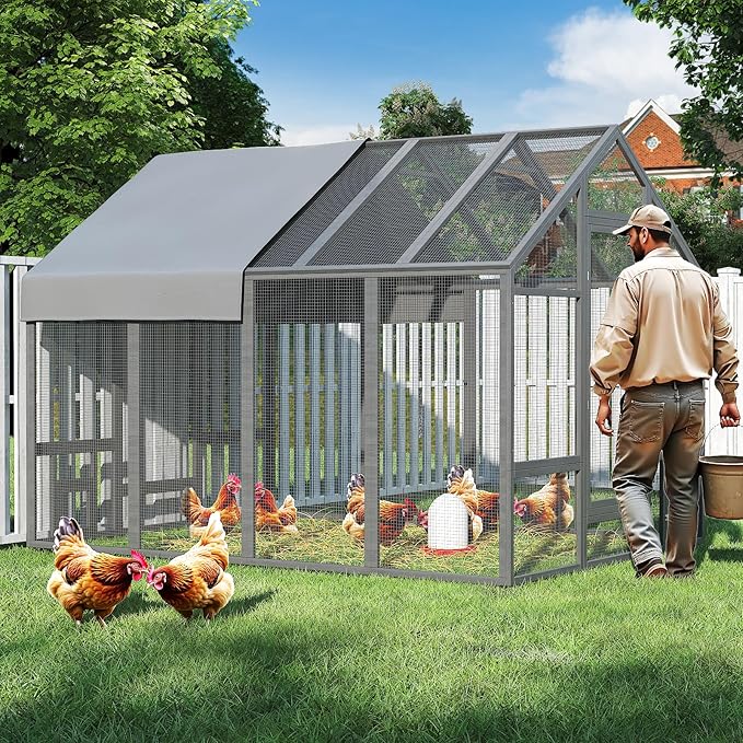 Chicken Coop for10-12 Chickens, Large Wooden Chickens Run, Outdoor Walk in Poultry Cage Duck Runs for Yard with Cover & Chicken Vegetable Feeder,Chicken House for Outside Farm Backyard