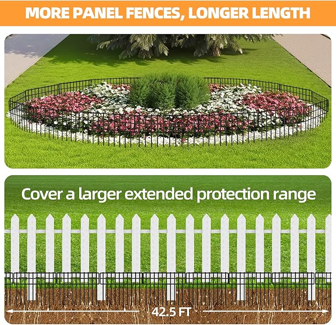 KYATE Garden Fence Animal Barrier, 30 Panels No Dig Fence 42.5ft(L) x13in(H), Rustproof Metal Defense Border, Dogs Rabbits Blocker Fence for Outdoor Yard & Patio