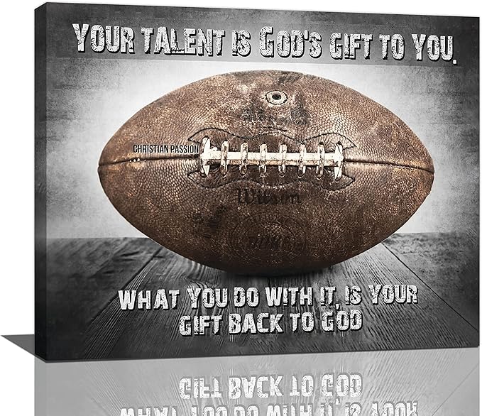 Vintage Football Sport Poster Wall Decor Inspirational Quotes Rugby Pictures Canvas Prints Framed Artwork Home Decor For Boys Room Bedroom Gym 20"x16"