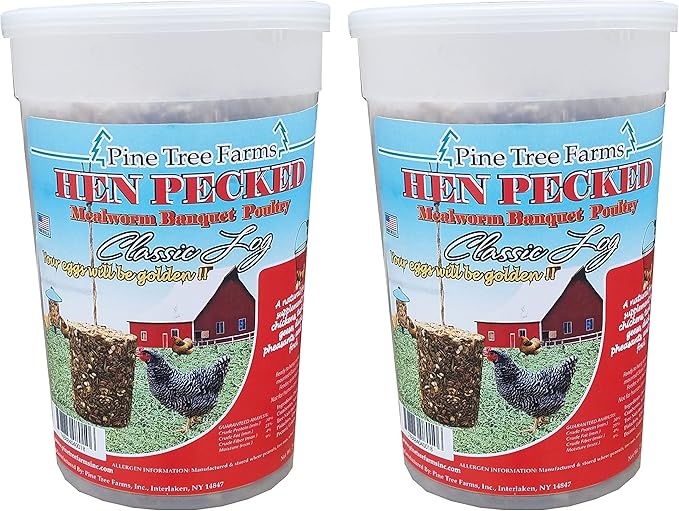 Pine Tree Farms 2 Pack of Hen Pecked Mealworm Banquet Poultry Classic Logs, 28 Ounces Each, Natural Food Supplement for Chickens and Other Fowl