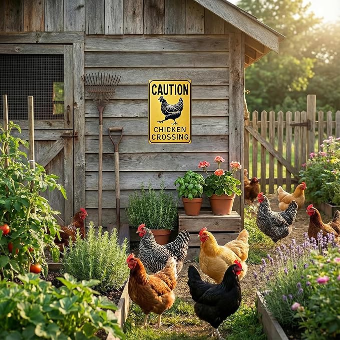 Funnysign Vintage Chicken Sign Chicken Crossing Tin Sign for Chicken Coop Farm Kitchen Garden Yard Decor 8x12 inch(3915)
