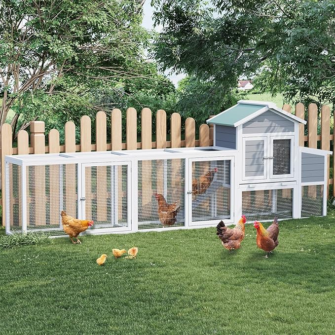 Large Chicken Cage with Waterproof and UV-Resistant Roof, 122" Wooden Chicken Coop with Nesting Box, Sliding Tray & Ramp, Hen House Poultry Cage for Backyard, Farm
