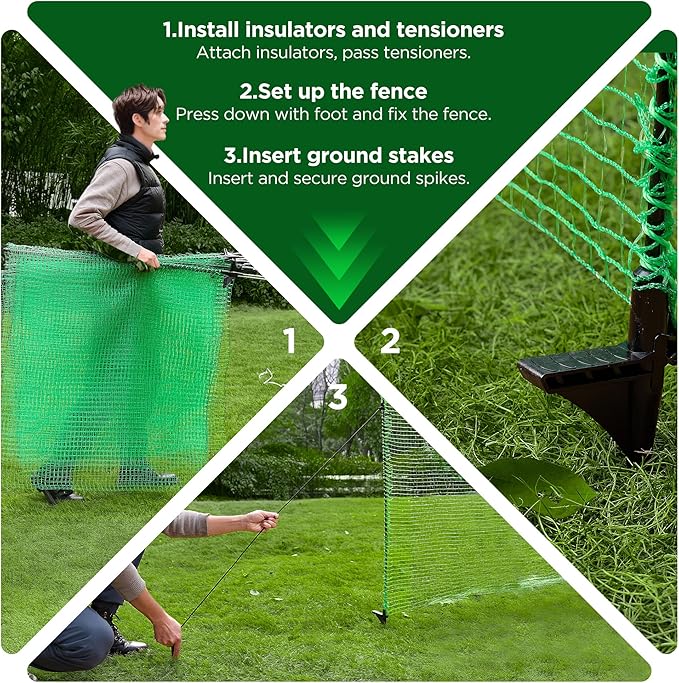 Temporary Fence with Posts,4'x50' Safety Barrier for Dog Snow Plastic Mesh Fencing with Fiberglass Stake Windbreak Rope,Movable Fencing Roll for Garden Backyard Outdoor Animal Protect