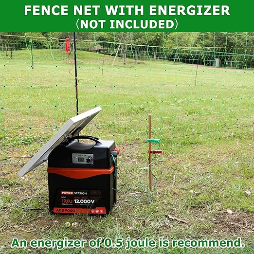 Electric Fence Netting, 35.4" H x 164' L, Portable Livestock Nets with 14 Posts Double Spiked for Hog, Dogs, Deer, Goats, Electric Fencing for Backyards, Homesteaders, Farms, Ranches, Gardens