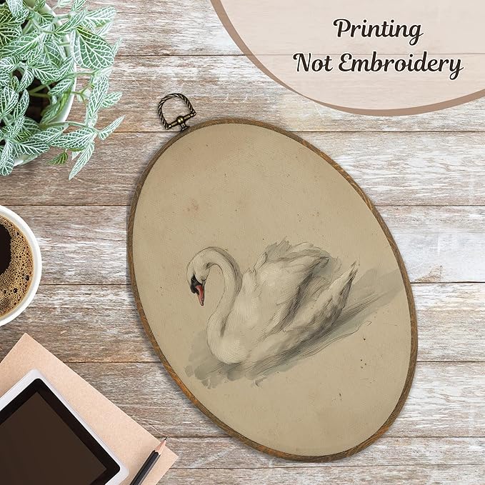 LKETW Vintage Swan Oval Wall Art Decor, Antique Elegant Swan Oval Canvas Hanging Decor, Retro Classical Animal Aesthetic Wall Decorations for Home Bedroom Living Room, 8.6x11.4 Inch