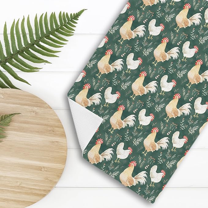 Chicken Floral Kitchen Dish Towels for Bathroom Decor,Farmhouse Cottage Core Decor Kitchen Hand Dish Towels Bathroom, Chicken Gifts for Women Mom Lady,16x24 Inch