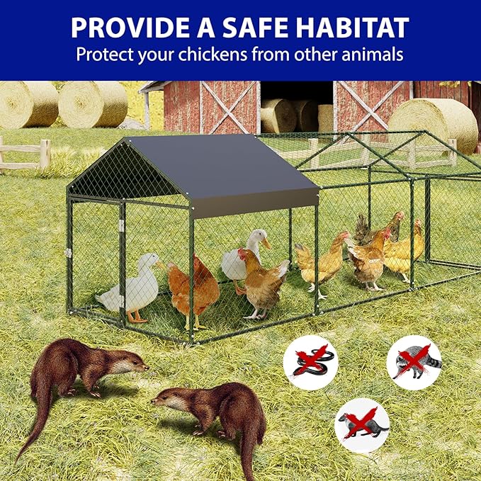 Garvee Large Metal Chicken Coop with Run, 120 in x 40 in x 40 in Chicken Run with Cover, Outdoor Walk in Poultry Cage, for Small Animals Duck Rabbit Hen Chicken Supplies - Black