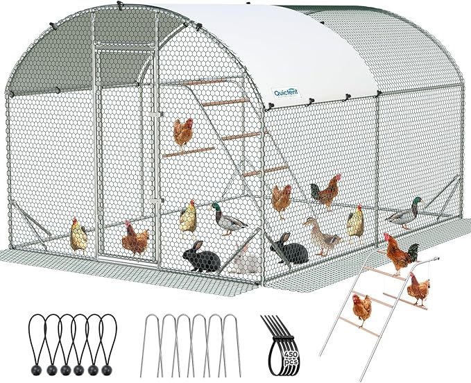 Quictent Essential Series 12x9x6.6ft Metal Chicken Coop Run with Climbing Ladder, Walk-in Outdoor Poultry Cage with PVC Coated Chicken Wire, Hen Duck Rabbit Farm House, Waterproof Anti-UV Cover