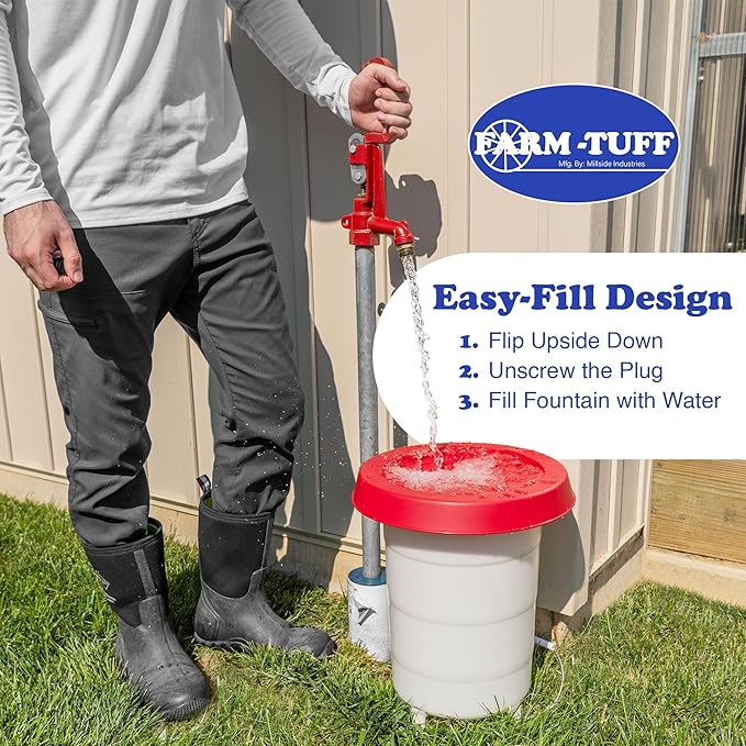 FARM-TUFF Plastic Easy Fill Poultry Waterer, 5 Gallon Capacity – Chicken and Game Bird Water Dispenser – Gravity-Fed Plastic Water Fountain for Hens, Ducks, Turkeys, and Backyard Flocks