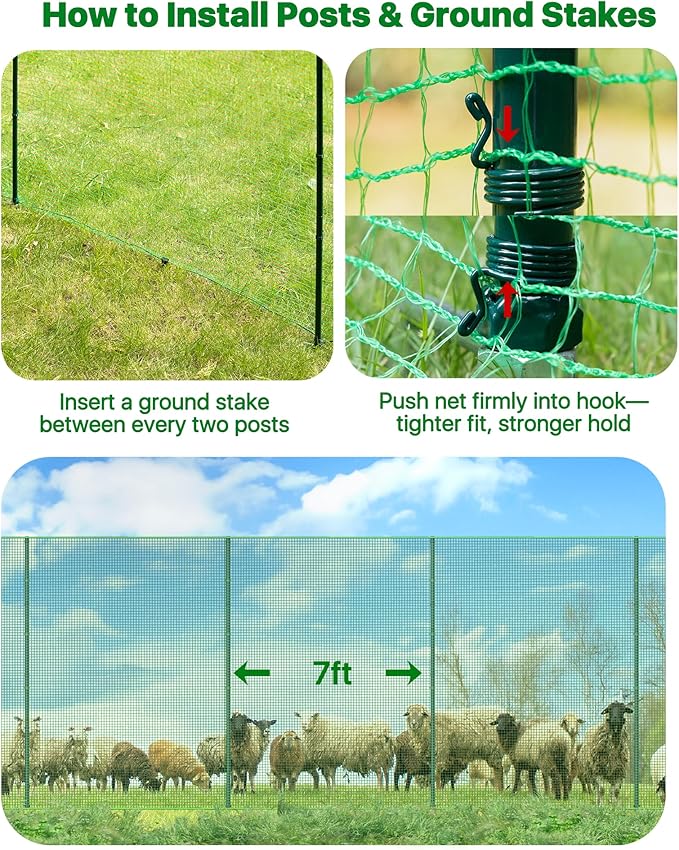 Temporary Fence with Metal Posts, 40" Hx50'L Garden Fence Animal Barrier with Ground Spikes, Plastic Fencing for Outdoor Dogs, Chicken, for Backyard, Patio, Garden