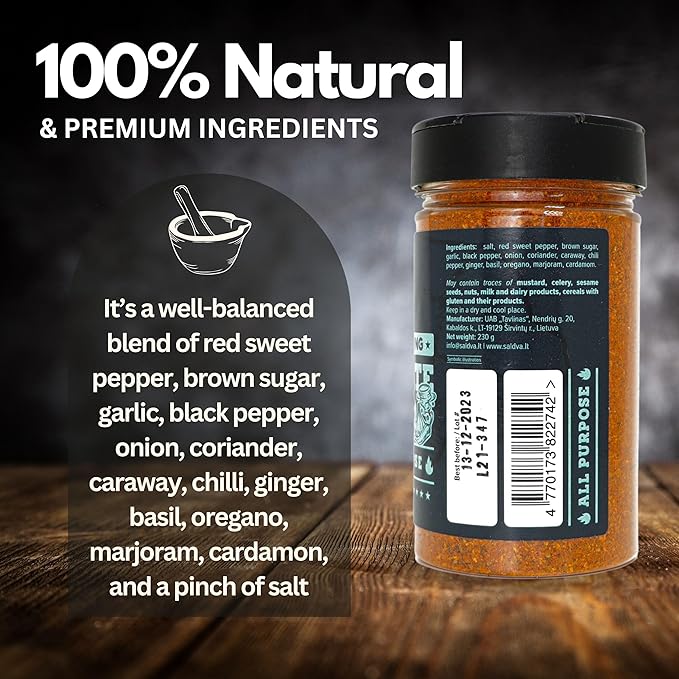 Ultimate Rub BBQ All Purpose Seasoning - 100% Natural and Universal Seasoning - Flavourful All-Round Blend of Spices for Amazing Beef, Pork, Poultry, Vegetable BBQ Dishes - Large Jar (230g)