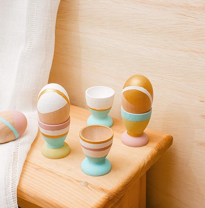 Wooden Egg Holder 2-1/8 inch, Pack of 6 Egg Cups, 2-1/2 inch Flat Bottom Eggs in a Cup, Wood Egg Unfinished, by Woodpeckers