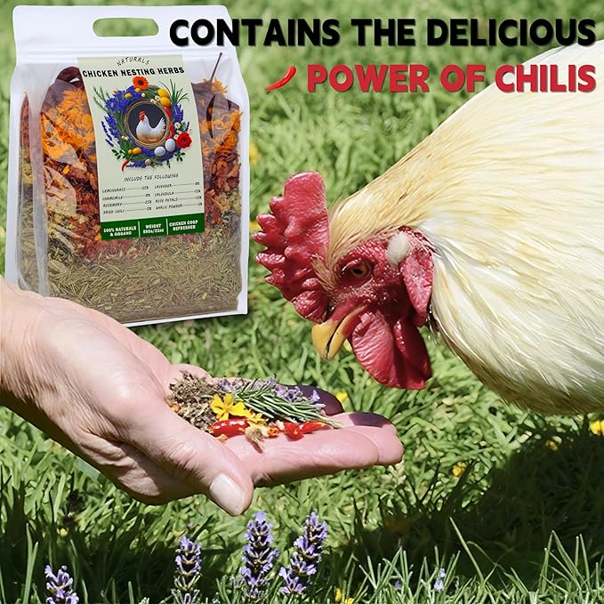 21oz Chicken Nesting Herbs- 8 Natural Herbs Mixture for Chicken Coop Fresh Coop Odor Control & Egg Production | Reusable Sealed Pack | Fresh Bedding Supply for Chicken & Duck Coop, Poultry Dust Bath