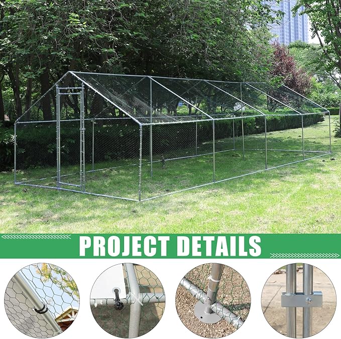 Extra Large Metal Chicken Coop Walk-in Poultry Cage Hen Duck Run House with Waterproof & Anti-UV Cover Galvanized Rabbits Habitat Spire Shaped Cage for Outdoor Yard Farm Use