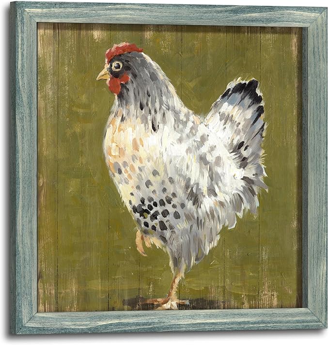 Farm Animal Wood Wall Art: Rustic Farmhouse Kitchen Framed Artwork Decor Chicken Hen Picture Country Animals Print Painting for Home Bedroom Living Room 24 x 24 Inches