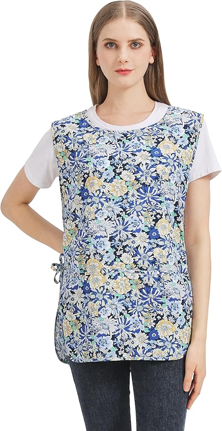 Nanxson Women Cobbler Apron with 2 Patch Pockets Cotton printed Smock with Side Ties for Work Chef kitchen CF3187