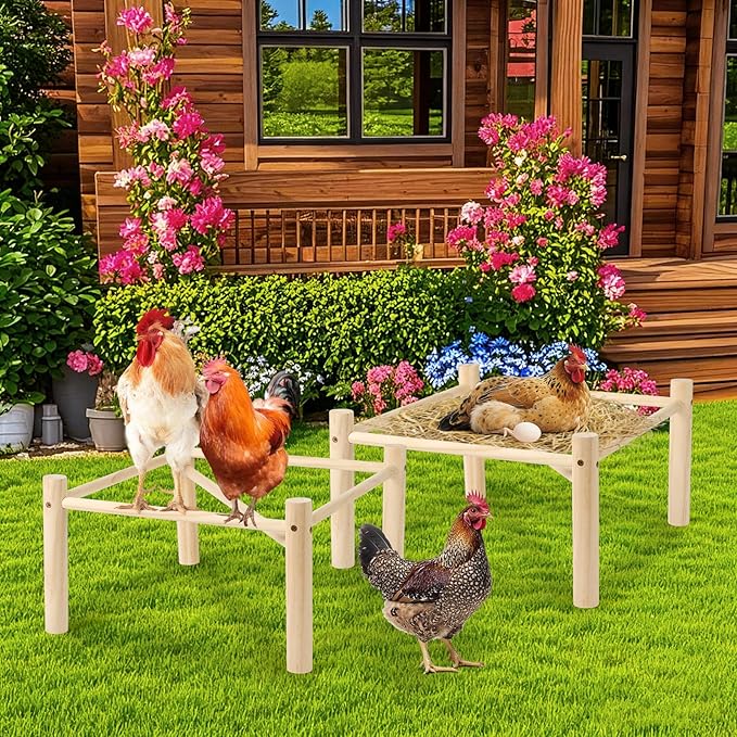Chicken Perch,Chicken Perch for Coop & Brooder, Chicken Coop for Strong Wooden Roosting Bar for Poultry, Chicken Toys & Coop Accessories,Natural Chicken Stand(16.5' L x 16.5' W x 6.3 H)