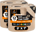 Heavy Duty Tan Poly Tarp 5' X 7' (2-Pack) - Multipurpose Protective Cover - Durable, Waterproof, Weather Proof, Rip and Tear Resistant - Extra Thick 12 Mil Polyethylene - by Xpose Safety